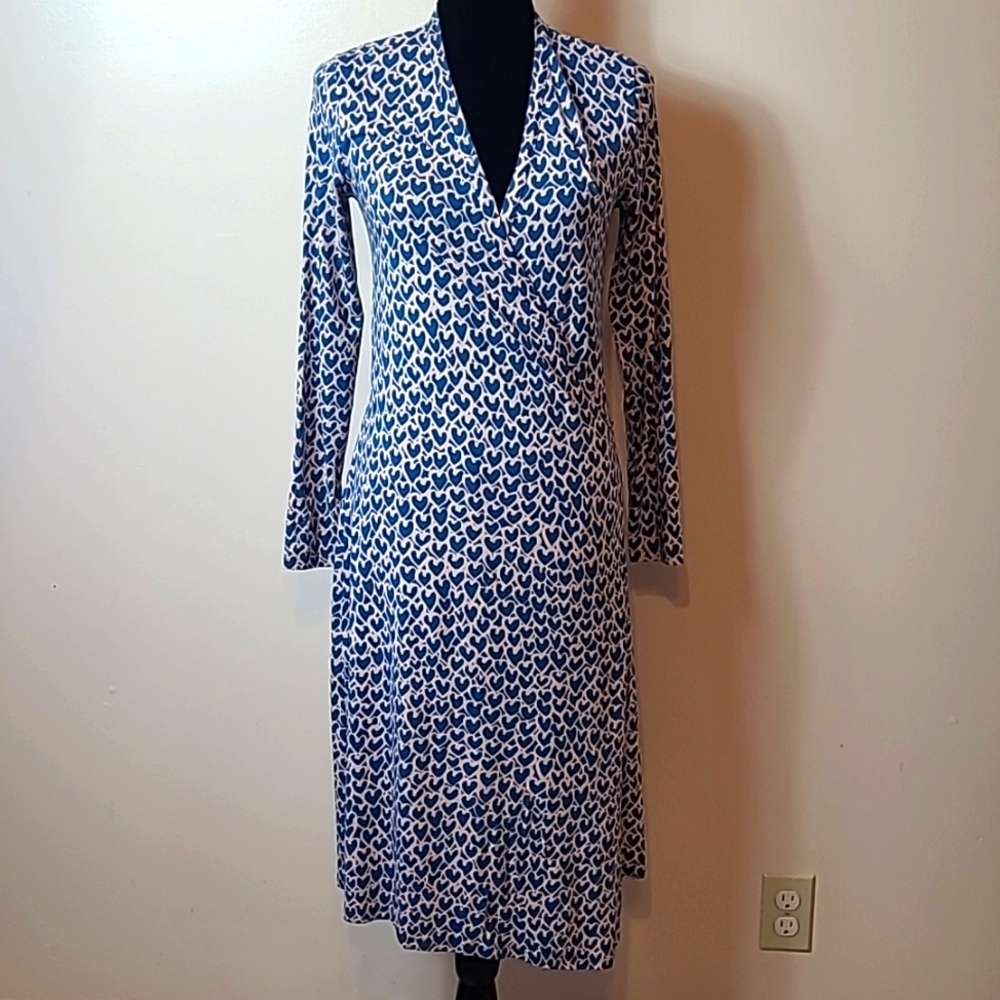 Boden Blue & Pink Heart Wrap Dress Size 10